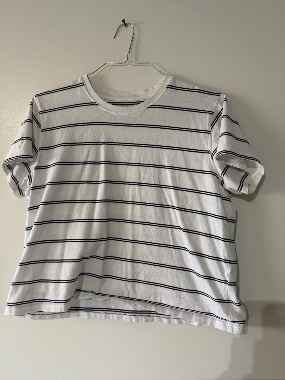 L.L. Bean White Tee with black Horizontal Stripes misses L